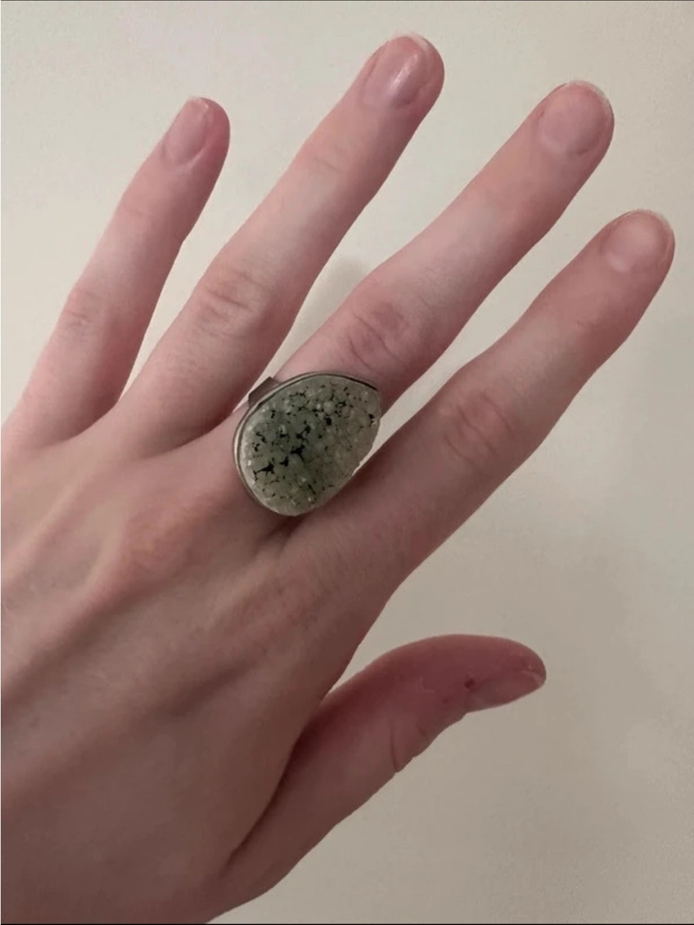 Sterling Silver Teardrop Green Druzy Statement Ring